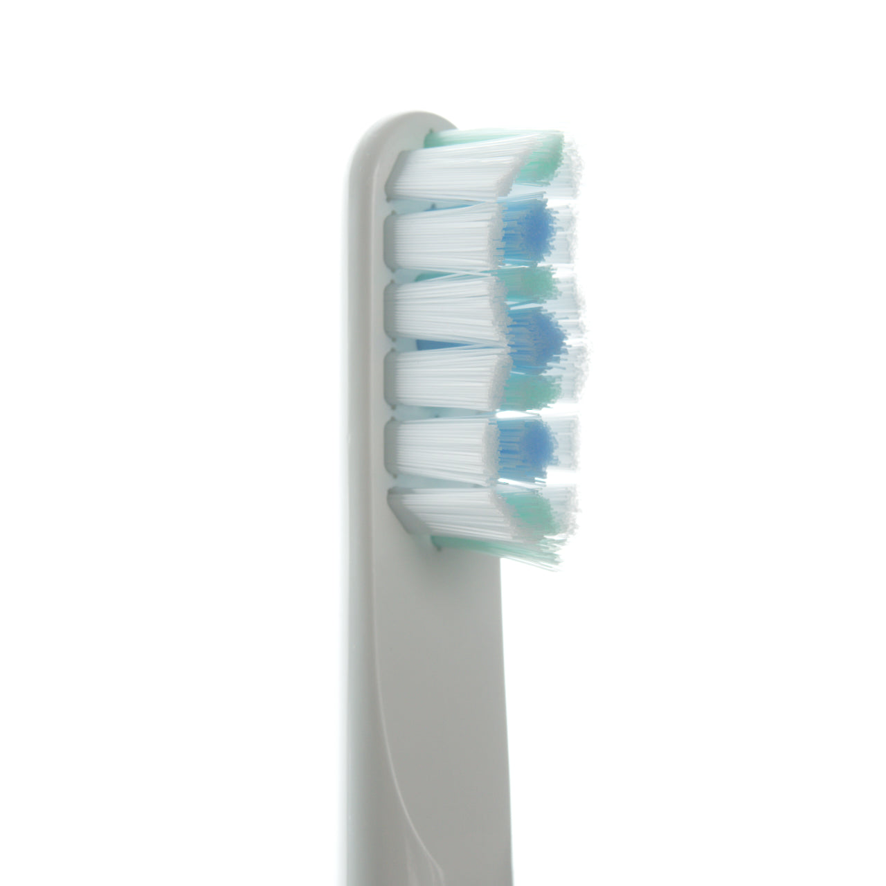 Close up of electronic toothbrush bristles with sonic vibration technology.